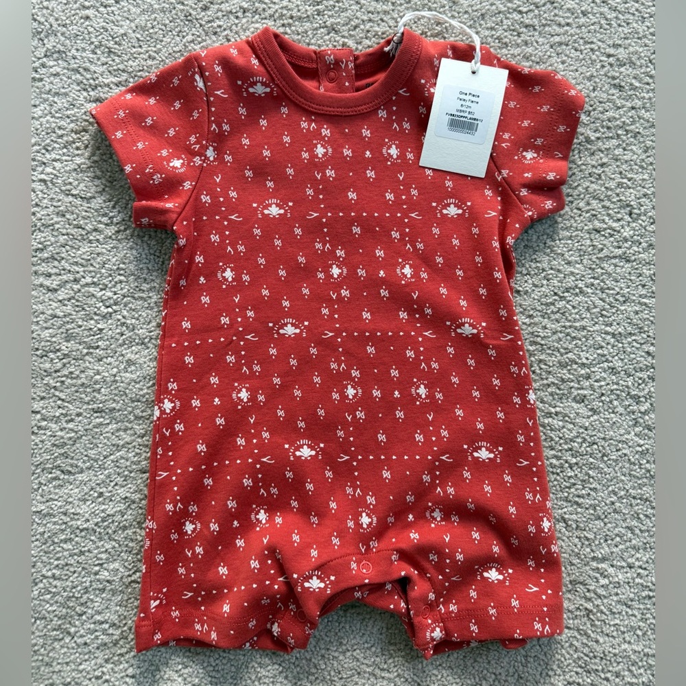 NWT Fin & Vince Romper 6-12M Red White Short Sleeve